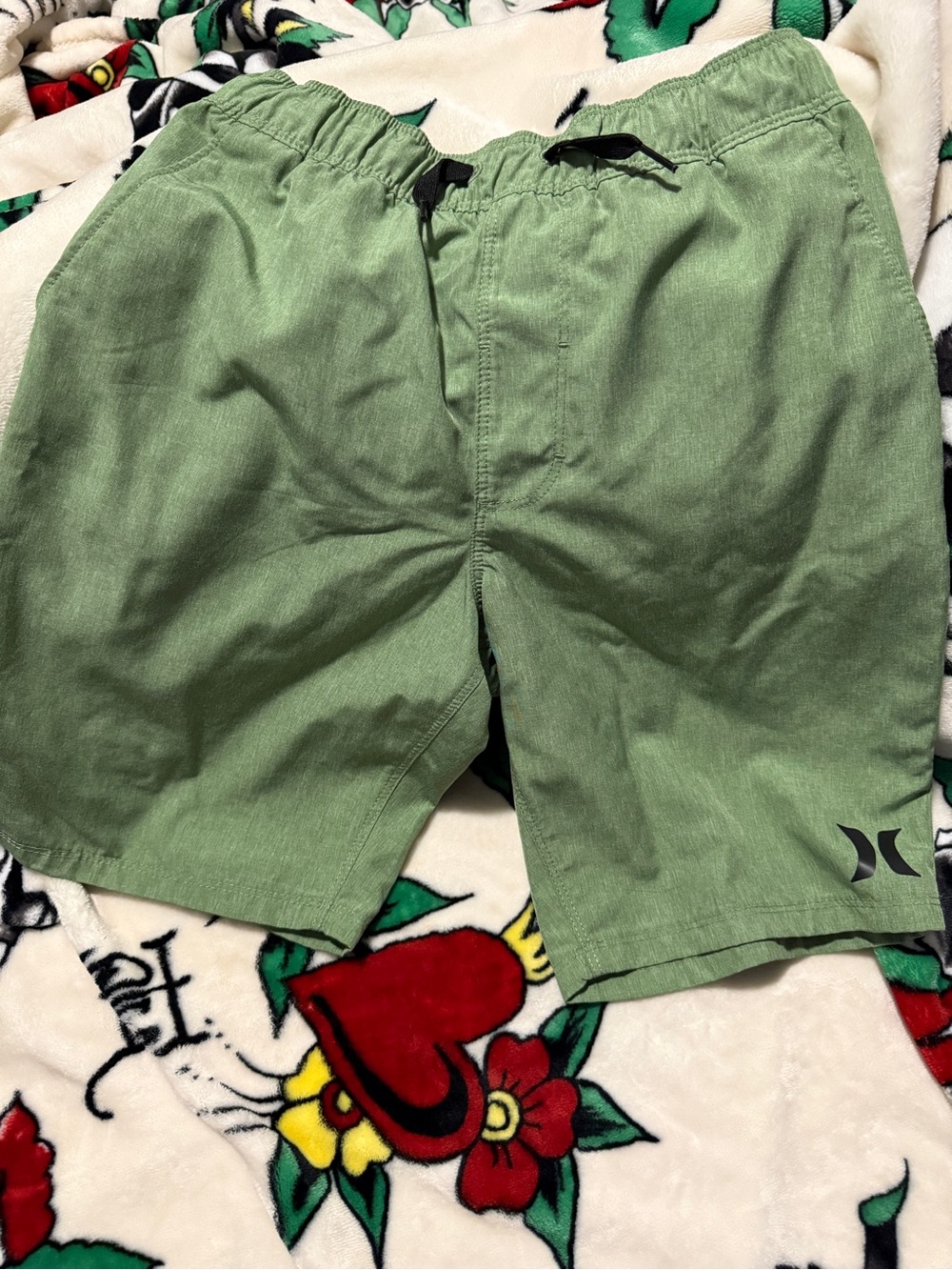 Hurley Olive Green Elastic Waist Drawstring Shorts